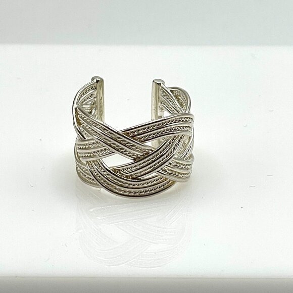 Sterling Silver Braided Open Back Wide Statement Band Ring Size 7 - Picture 2 of 5